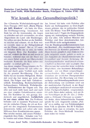3. Selbsthilfe-Kalender der Dorn-Therapie 2005