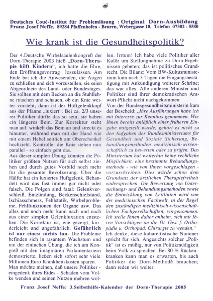 3. Selbsthilfe-Kalender der Dorn-Therapie 2005